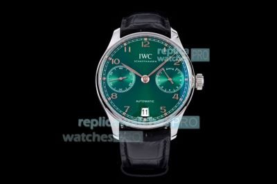 Replica IWC Schaffhausen Portuguese 7 Days Power Reserve watch Stainless Steel Case Green Face